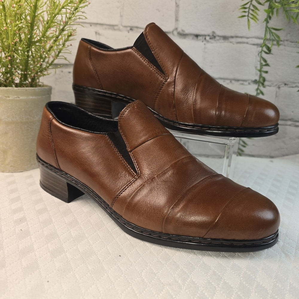 RIEKER BROWN LEATHER SLIP-ON LOAFERS ANTI-STRESS EUROPEAN COMFORT WOMENS 6.5